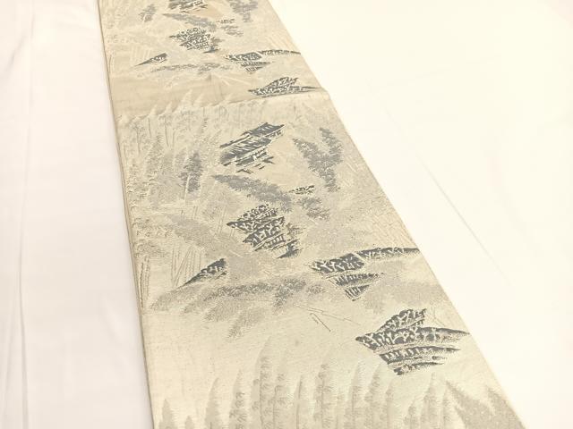 平和屋着物◎六通柄袋帯 唐織 風景文 銀糸 正絹 逸品 BAAV9818hv