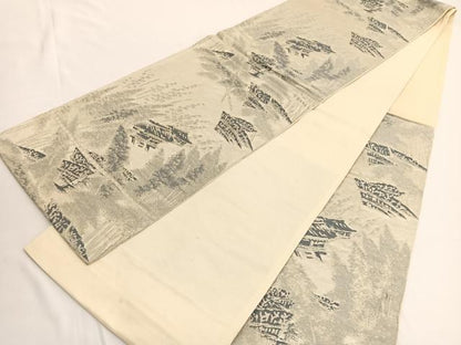 平和屋着物◎六通柄袋帯 唐織 風景文 銀糸 正絹 逸品 BAAV9818hv