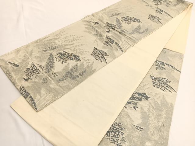 平和屋着物◎六通柄袋帯 唐織 風景文 銀糸 正絹 逸品 BAAV9818hv