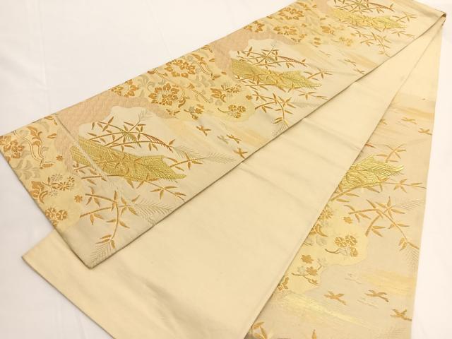 平和屋着物◎六通柄袋帯 板橋更紗花鳥文 金糸 正絹 逸品 BAAV9838hv
