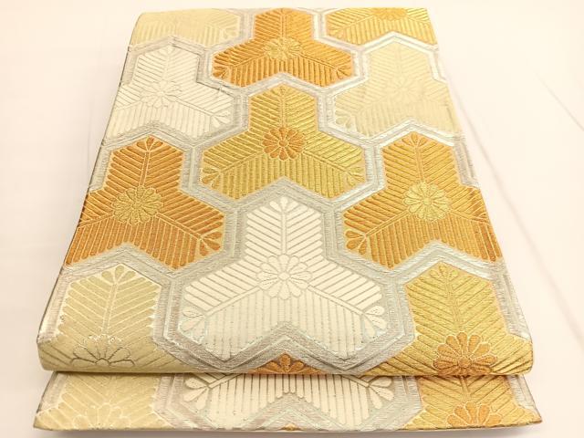 平和屋着物◎六通柄袋帯　唐織　毘沙門亀甲　金銀糸　正絹　逸品　BAAV9844hv