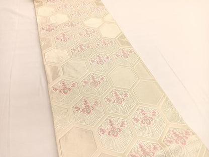 平和屋着物◎六通柄袋帯　唐織　亀甲桐文　銀糸　正絹　逸品　BAAV9849hv