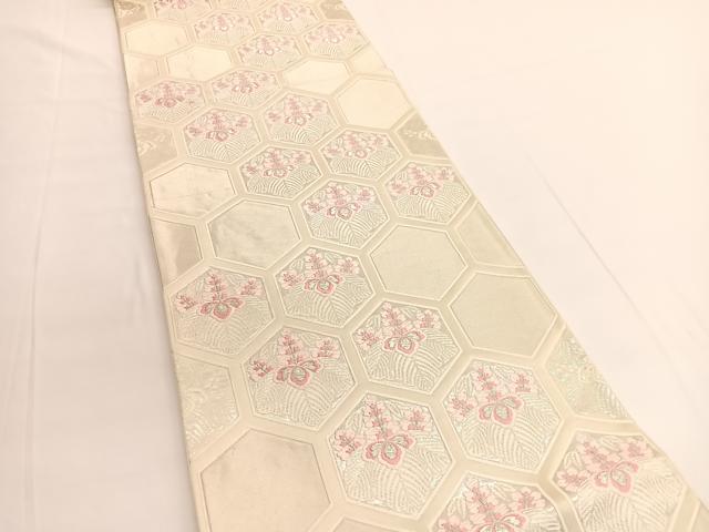 平和屋着物◎六通柄袋帯　唐織　亀甲桐文　銀糸　正絹　逸品　BAAV9849hv