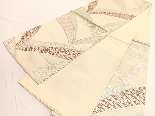 平和屋着物◎六通柄袋帯　若松葉流水花菱文　銀糸　正絹　逸品　BAAV9850hv