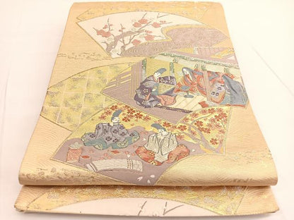 平和屋着物◎六通柄袋帯　唐織　九百錦　平安絵巻文　金銀糸　正絹　逸品　BAAV9851hv
