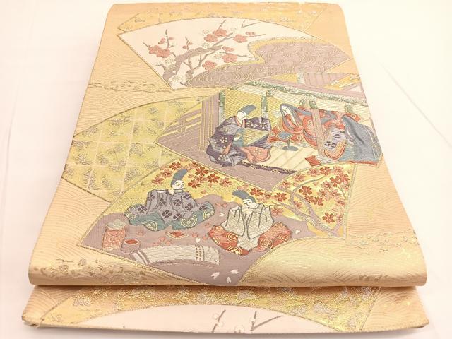 平和屋着物◎六通柄袋帯　唐織　九百錦　平安絵巻文　金銀糸　正絹　逸品　BAAV9851hv