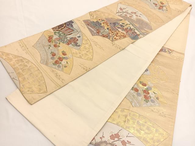 平和屋着物◎六通柄袋帯　唐織　九百錦　平安絵巻文　金銀糸　正絹　逸品　BAAV9851hv