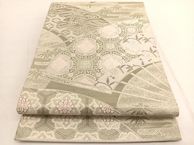 平和屋着物◎六通柄袋帯　唐織　扇面蜀甲詰文　プラチナ箔　正絹　逸品　BAAV9855hv