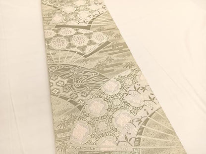 平和屋着物◎六通柄袋帯　唐織　扇面蜀甲詰文　プラチナ箔　正絹　逸品　BAAV9855hv