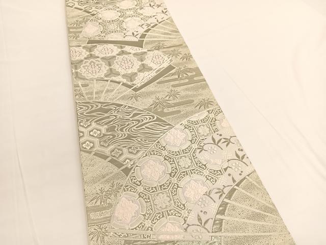 平和屋着物◎六通柄袋帯　唐織　扇面蜀甲詰文　プラチナ箔　正絹　逸品　BAAV9855hv