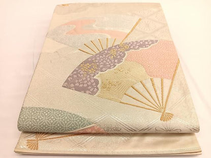 平和屋着物◎六通柄袋帯　唐織　扇面有職文様　金銀糸　引箔　正絹　逸品　BAAV9857hv