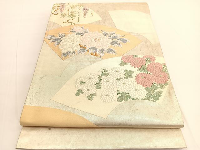 平和屋着物◎太鼓柄袋帯　唐織　地紙花文　金糸　引箔　正絹　逸品　BAAV9858hv