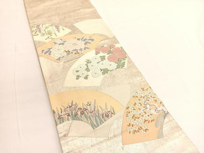 平和屋着物◎太鼓柄袋帯　唐織　地紙花文　金糸　引箔　正絹　逸品　BAAV9858hv