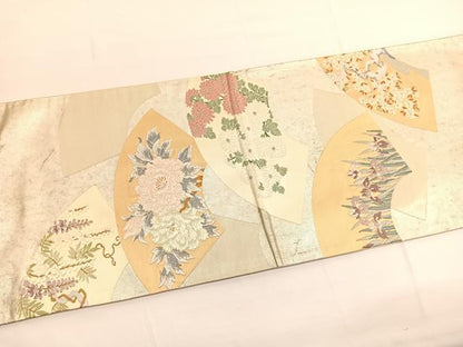 平和屋着物◎太鼓柄袋帯　唐織　地紙花文　金糸　引箔　正絹　逸品　BAAV9858hv