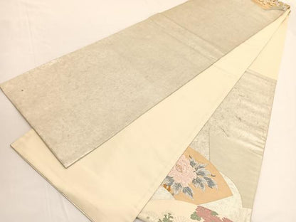 平和屋着物◎太鼓柄袋帯　唐織　地紙花文　金糸　引箔　正絹　逸品　BAAV9858hv