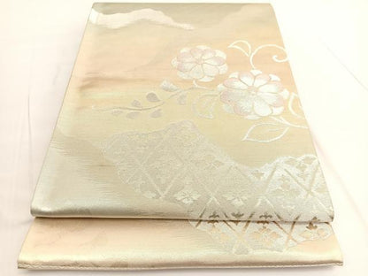 平和屋着物◎西陣　六通柄袋帯　花唐草文　金銀糸　引箔　証紙付き　正絹　逸品　BAAV9861hv