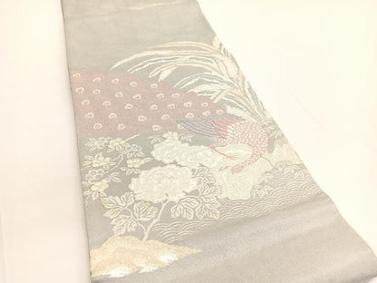 平和屋着物◎太鼓柄袋帯　唐織　孔雀花文　金銀糸　正絹　逸品　BAAV9863hv