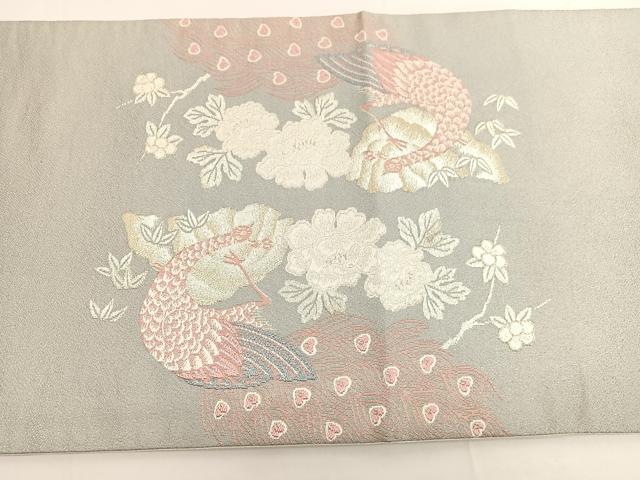 平和屋着物◎太鼓柄袋帯　唐織　孔雀花文　金銀糸　正絹　逸品　BAAV9863hv