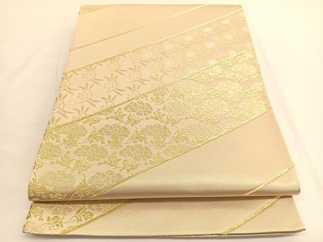 平和屋着物◎六通柄袋帯　笹蔓花蝶文　金糸　正絹　逸品　未使用　BAAV9864hv