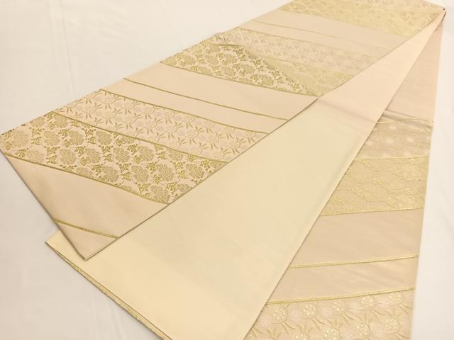 平和屋着物◎六通柄袋帯　笹蔓花蝶文　金糸　正絹　逸品　未使用　BAAV9864hv