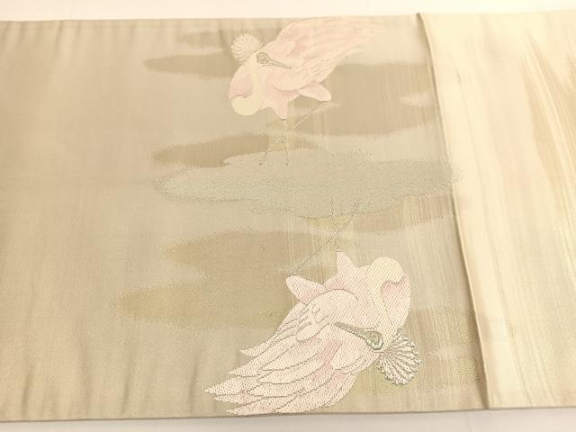 平和屋着物◎太鼓柄袋帯　唐織　冠鶴　銀糸　鈴乃屋扱い　正絹　逸品　BAAV9865hv
