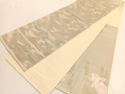 平和屋着物◎太鼓柄袋帯　唐織　冠鶴　銀糸　鈴乃屋扱い　正絹　逸品　BAAV9865hv