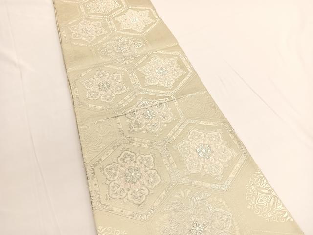 平和屋着物◎六通柄袋帯　唐織　亀甲花文　銀糸　正絹　逸品　BAAV9868hv