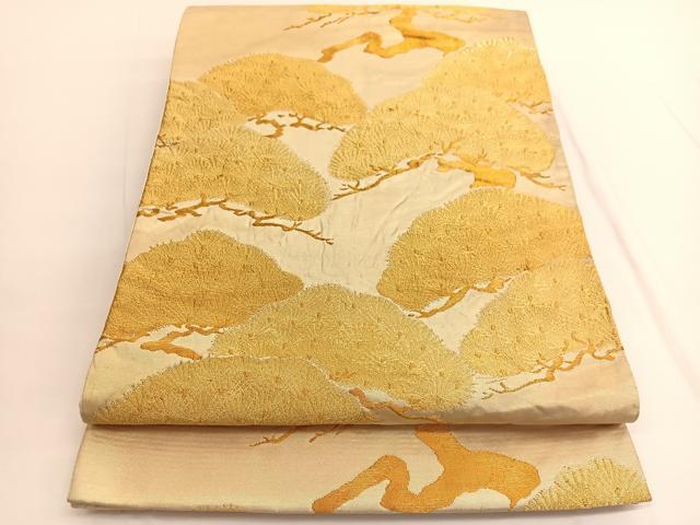 平和屋着物◎六通柄袋帯　松　金糸　正絹　逸品　BAAV9870hv