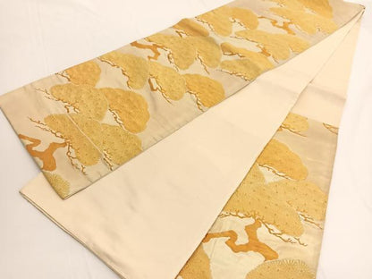 平和屋着物◎六通柄袋帯　松　金糸　正絹　逸品　BAAV9870hv