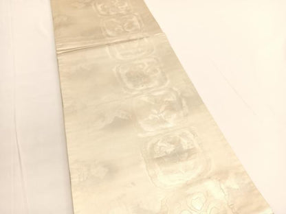 平和屋着物◎六通柄袋帯　色紙花文　銀糸　引箔　正絹　逸品　BAAV9871hv