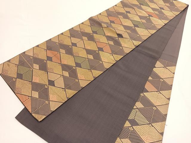 平和屋着物◎西陣　六通柄袋帯　若松葉菱文　金糸　証紙付き　正絹　逸品　BAAV9877hv