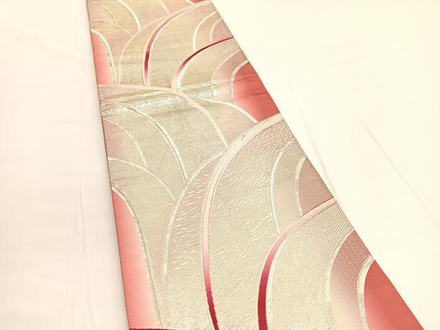 平和屋着物◎両面　全通柄袋帯　唐織　立波文様　銀糸　正絹　逸品　BAAV9878hv