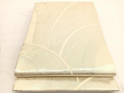 平和屋着物◎両面　全通柄袋帯　唐織　立波文様　銀糸　正絹　逸品　BAAV9878hv