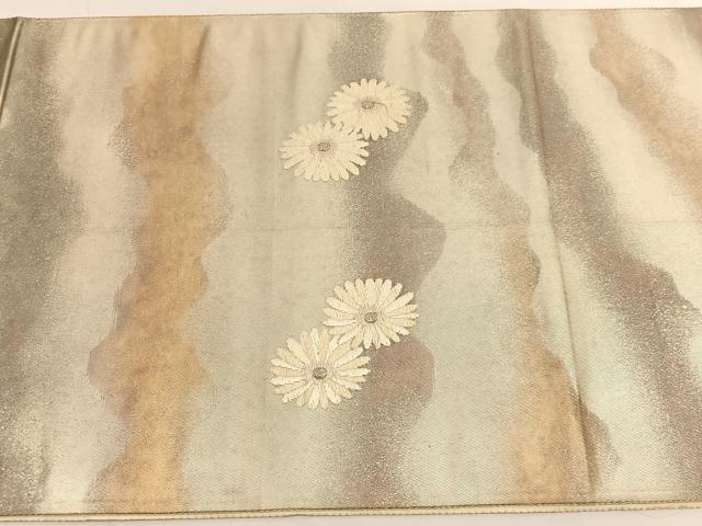 平和屋着物◎太鼓柄袋帯　唐織　草花文　銀糸　引箔　正絹　逸品　BAAV9882hv