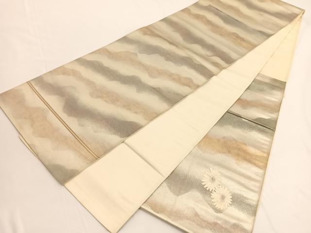 平和屋着物◎太鼓柄袋帯　唐織　草花文　銀糸　引箔　正絹　逸品　BAAV9882hv
