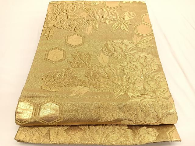 平和屋着物◎六通柄袋帯　牡丹　金糸　正絹　逸品　BAAV9886hv