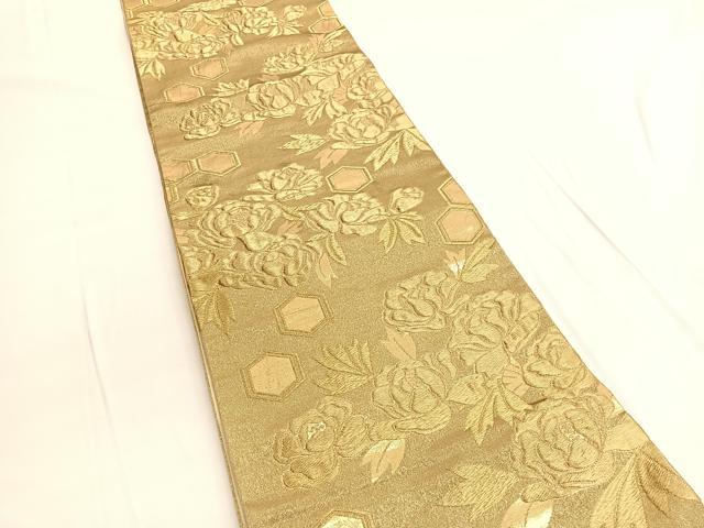 平和屋着物◎六通柄袋帯　牡丹　金糸　正絹　逸品　BAAV9886hv