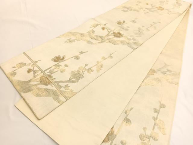 平和屋着物◎六通柄袋帯　ふくれ織　枝梅文　金糸　正絹　逸品　BAAV9887hv