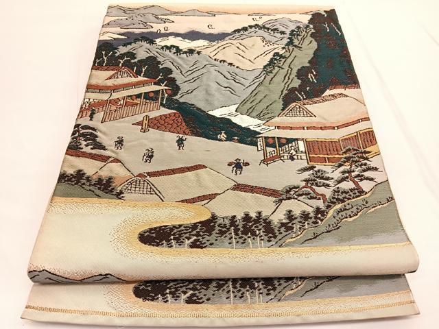 平和屋着物◎六通柄　本袋帯　唐織　風景文　金糸　正絹　逸品　BAAV9891hv