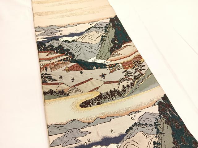 平和屋着物◎六通柄　本袋帯　唐織　風景文　金糸　正絹　逸品　BAAV9891hv