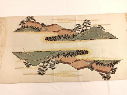 平和屋着物◎六通柄　本袋帯　唐織　風景文　金糸　正絹　逸品　BAAV9891hv