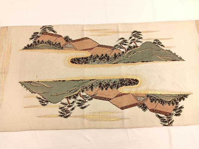 平和屋着物◎六通柄　本袋帯　唐織　風景文　金糸　正絹　逸品　BAAV9891hv