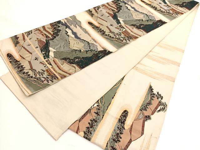 平和屋着物◎六通柄　本袋帯　唐織　風景文　金糸　正絹　逸品　BAAV9891hv