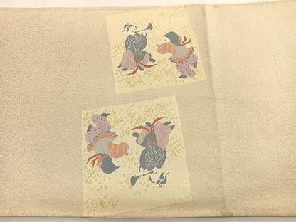 平和屋着物◎太鼓柄袋帯　綴れ　童子遊び花鳥文　金銀糸　正絹　逸品　BAAV9893hv