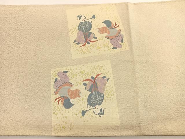 平和屋着物◎太鼓柄袋帯　綴れ　童子遊び花鳥文　金銀糸　正絹　逸品　BAAV9893hv