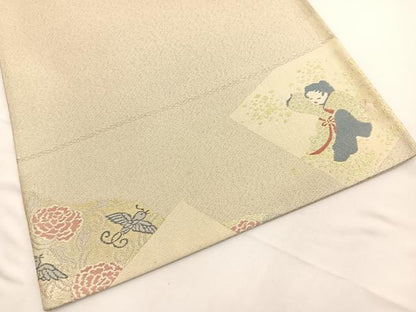 平和屋着物◎太鼓柄袋帯　綴れ　童子遊び花鳥文　金銀糸　正絹　逸品　BAAV9893hv
