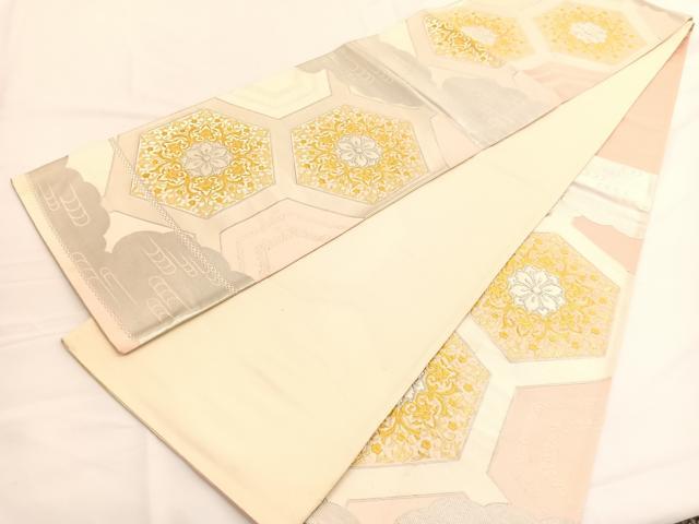 平和屋着物◎西陣 井上定機業店謹製 六通柄袋帯 唐織 亀甲花唐草文 銀糸 正絹 逸品 BAAV9902hv