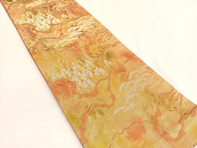 平和屋着物◎六通柄袋帯　樹林風景文　金銀糸　引箔　正絹　逸品　BAAV9908hv