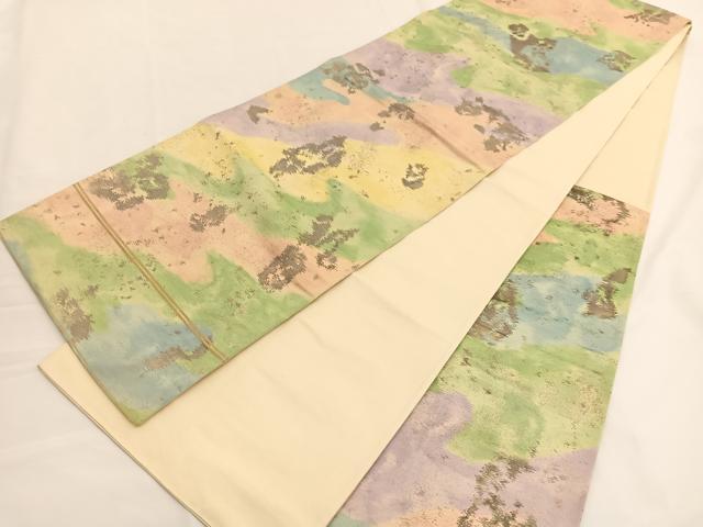 平和屋着物◎六通柄袋帯 霞文 金糸 正絹 逸品 BAAV9909hv