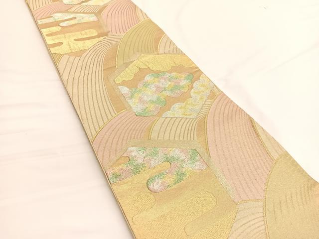 平和屋着物◎六通柄袋帯　立波亀甲エ霞文　金銀糸　正絹　逸品　BAAV9911hv